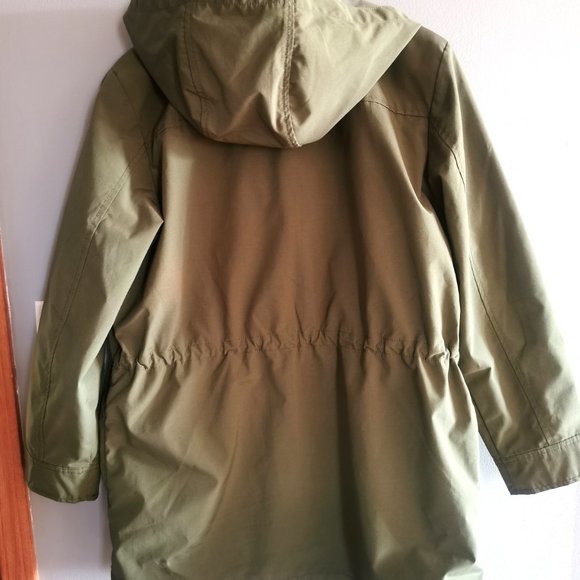 J Crew Olive Green Waxed Cotton Hooded Field Jacket Anorak Size Merium - Picture 4 of 6
